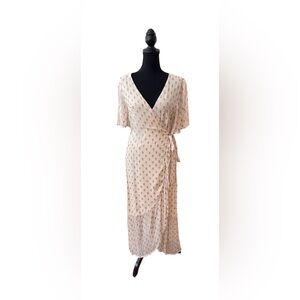 Bohme Cream Patterned Wraparound V Neck Maxi Dress With Metallic Swiss Dots